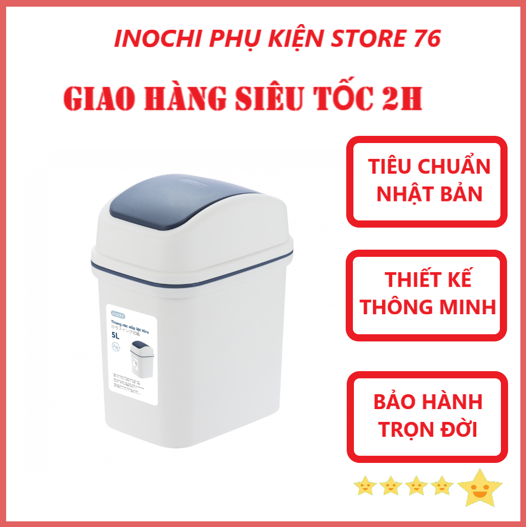 Thùng Rác Nắp Lật Hiro Nhiều Cỡ Bền Đẹp Hàng Xuất Nhật Inochi - Chính Hãng ( tặng kèm khăn lau đa năng pakasa) 