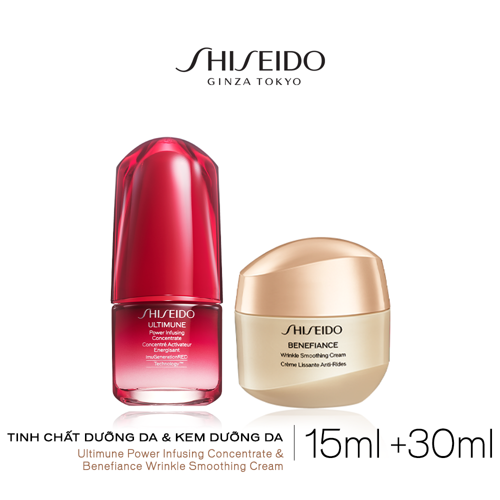 [Special Set] Tinh chất dưỡng da Shiseido Ultimune 15ml và Kem dưỡng da chống lão hóa Shiseido Benefiance Cream 30ml Tặng Nước dưỡng da Softener 30ml