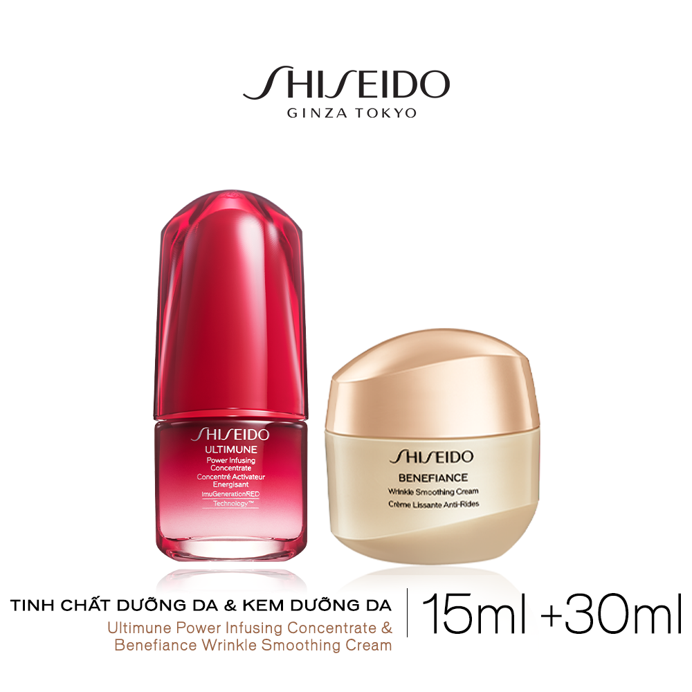 Tinh chất dưỡng da Shiseido Ultimune 15ml và Kem dưỡng da chống lão hóa Shiseido Benefiance Cream 30ml Tặng Nước dưỡng da Softener 30ml