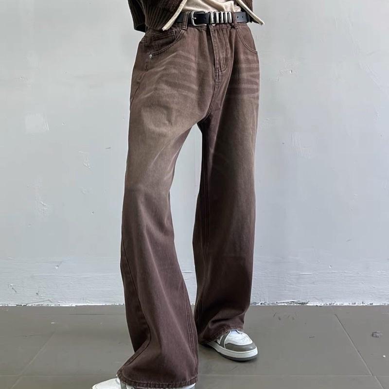 Quần jean ống rộng unisex,chất jeans mềm màu nâu mã 873