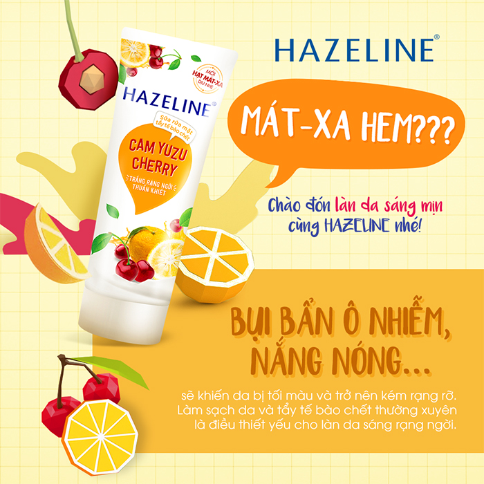 Sữa Rửa Mặt Hazeline Tẩy Tế Bào Chết Cam Yuzu Và Cherry (100g)