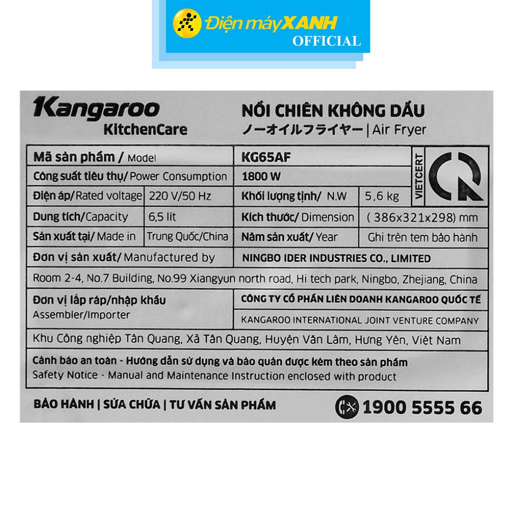 Nồi chiên không dầu Kangaroo KG65AF 6.5 lít - Hàng Chính Hãng