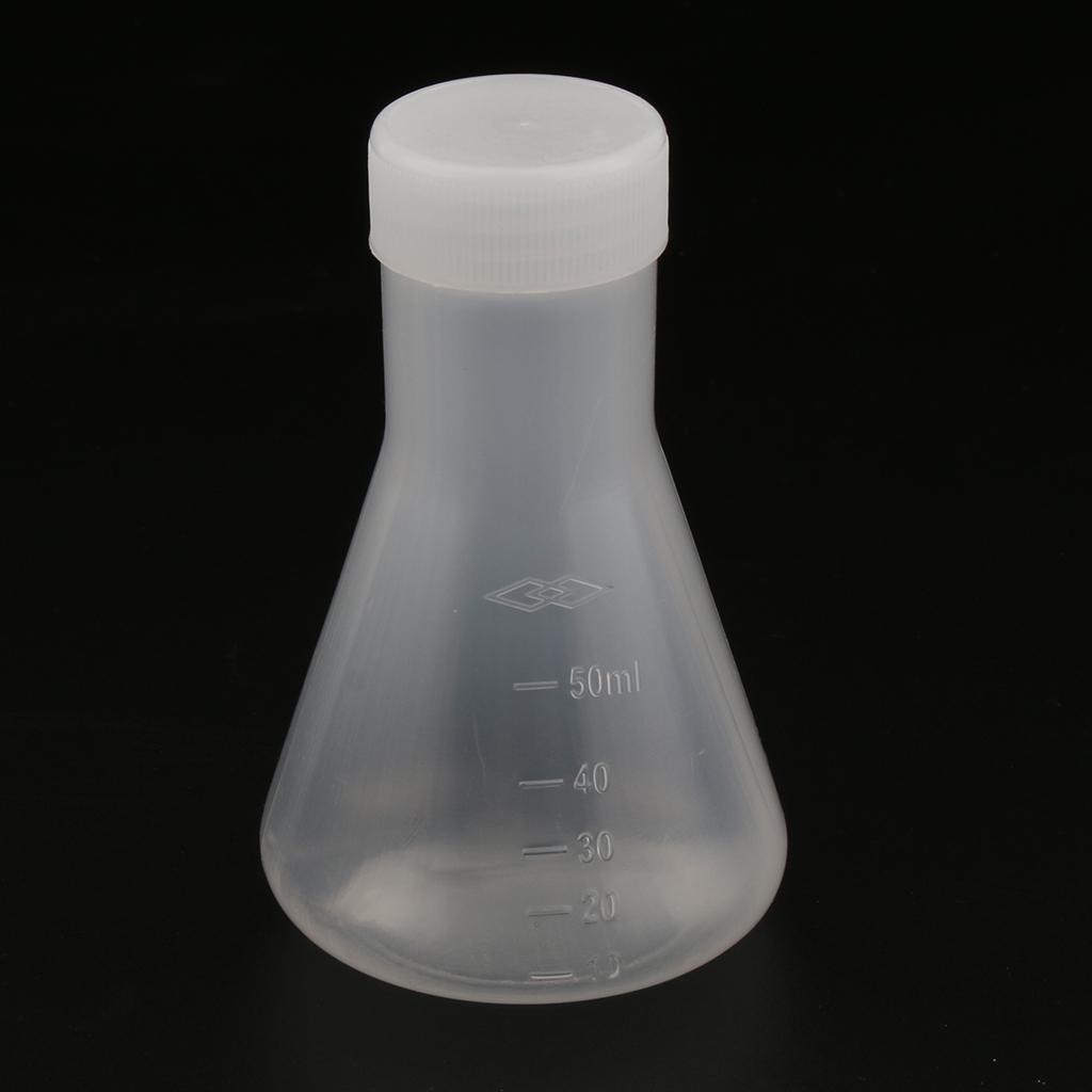2x2 Pcs Lab Experiment Graduated Plastic Conical Flask Erlenmeyer w/ Cap 50mL