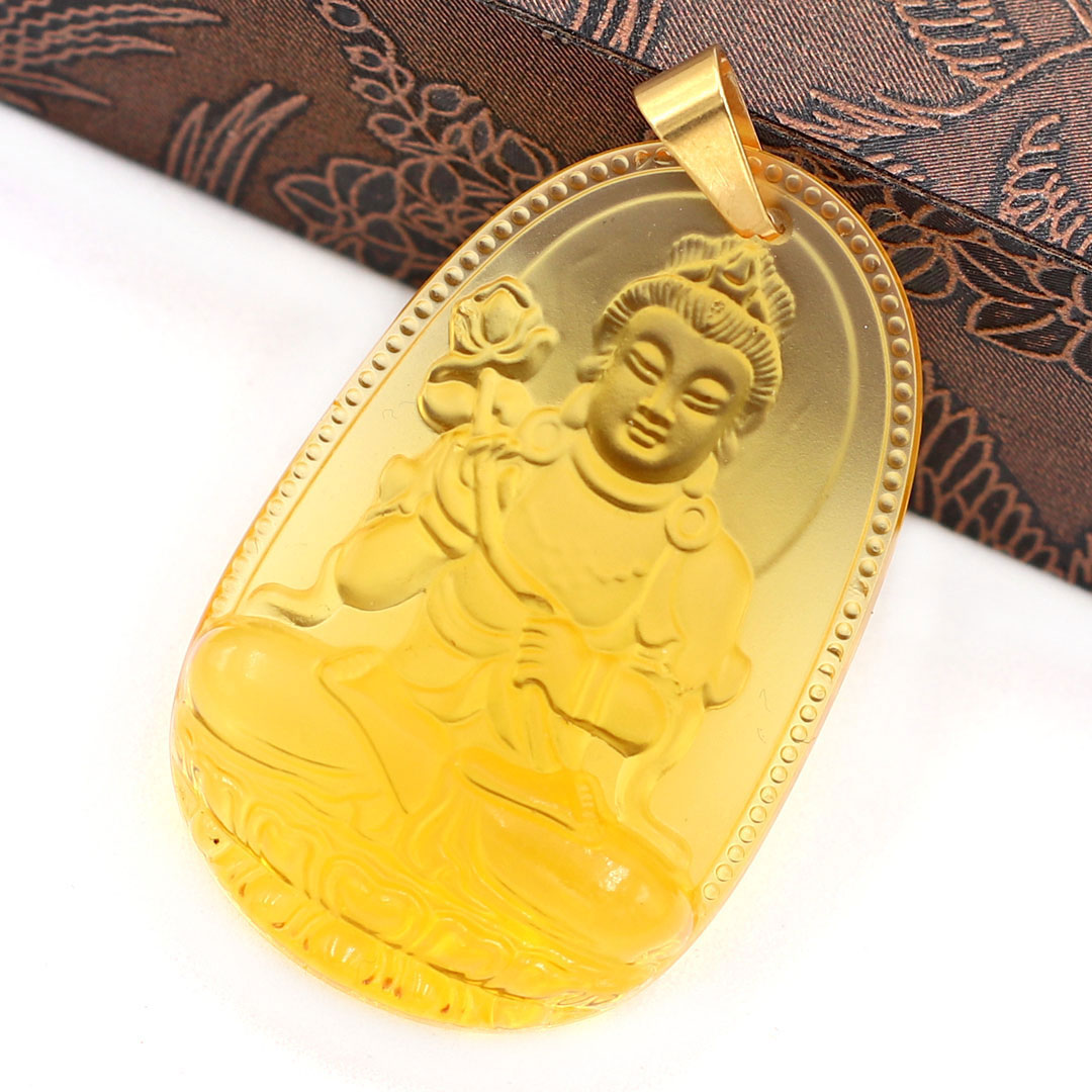 Mặt Dây Chuyền Phật Đại Thế Chí Bồ Tát Đá Pha Lê Vàng Size Nhỏ 3.6cm & Size Lớn 5cm- Tặng Kèm Móc Inox - Phong Thủy 868 - May Mắn - Bình An