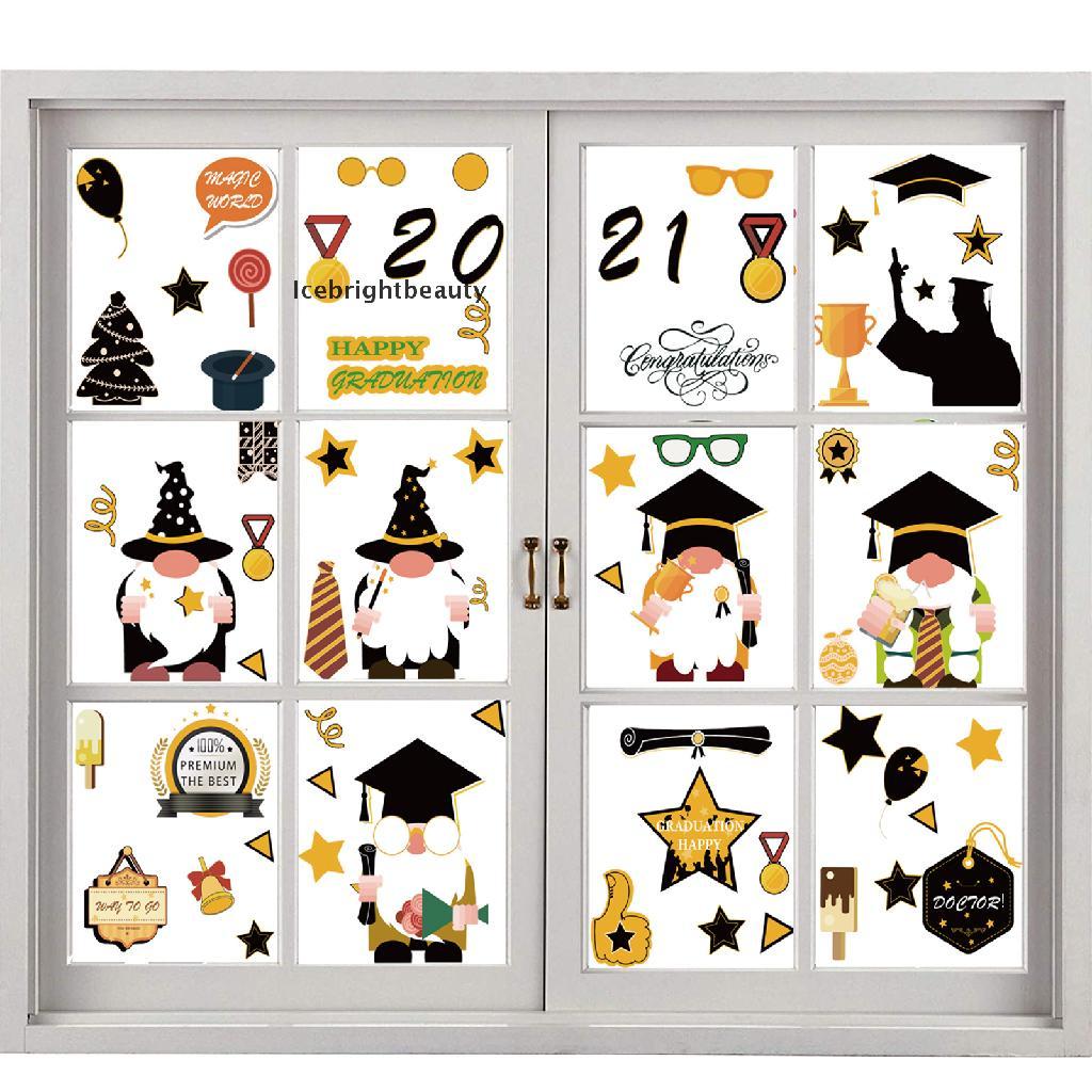 Icebrightbeauty 9 Sheets Graduation Gnome Window Clings Decorations VN