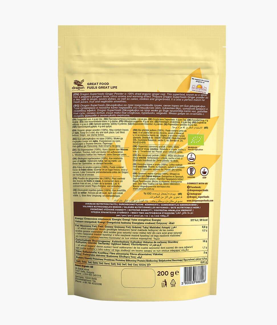 Bột gừng nguyên chất hữu cơ 200gr - Dragon Superfoods