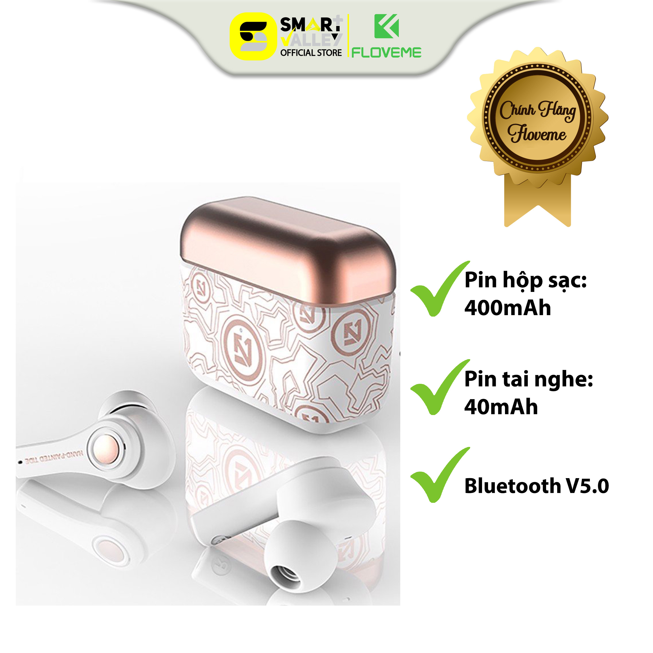 Tai Nghe Bluetooth 5.0 FLOVEME - TS100 - Kết nối không dây - Công nghệ lọc tiếng ồn CVC - Âm thanh HiFi 8D - Mic đàm thoại siêu nhạy - Hàng chính hãng