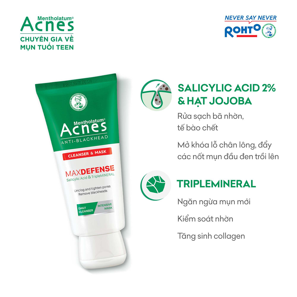 Kem rửa mặt và Mặt nạ ngăn ngừa mụn đầu đen Acnes Anti-Blackhead Cleanser & Mask 100g