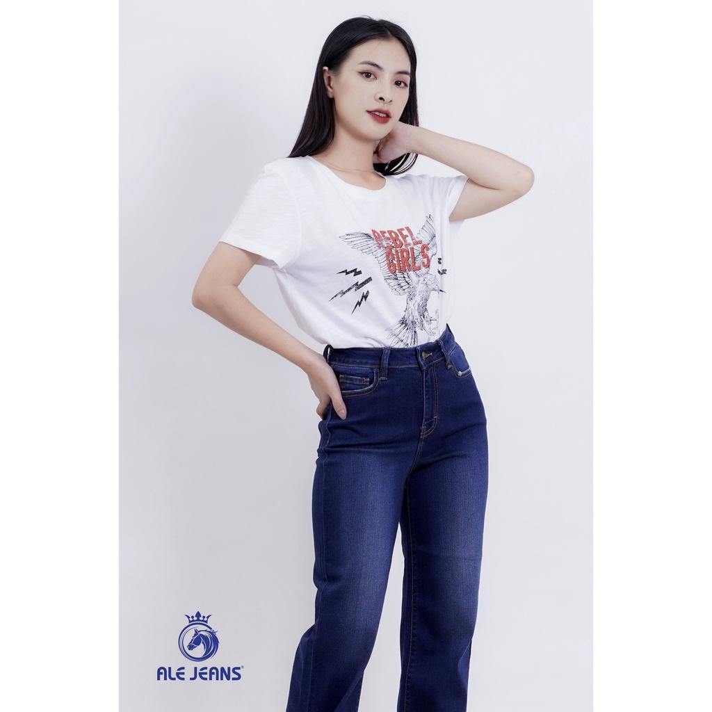 Quần Jeans Nữ Ống rộng  WWID004D ALE JEANS - Xanh đậm may lai