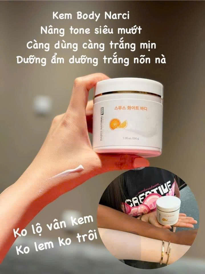 Kem Dưỡng Trắng Da Body Narci Natural Smooth White Body 200g hạn 2027