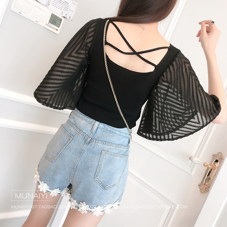 Áo Nữ Vải Len Kiểu Tay Loa Chéo 2 Dây Sau Lưng Nữ Tính