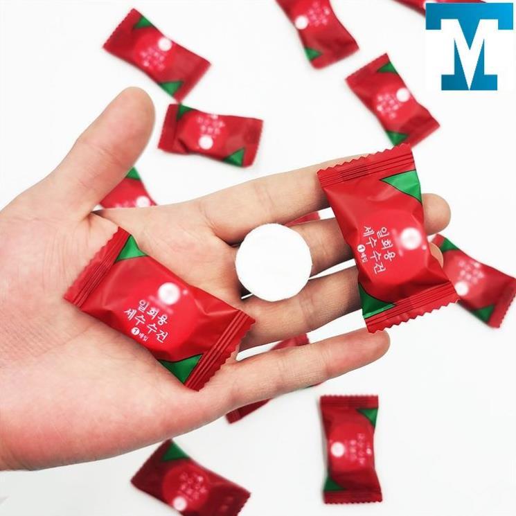 Túi 20 khăn giấy ướt nén Hàn Quốc, dạng viên kẹo dùng 1 lần, nhỏ gọn tiện lợi