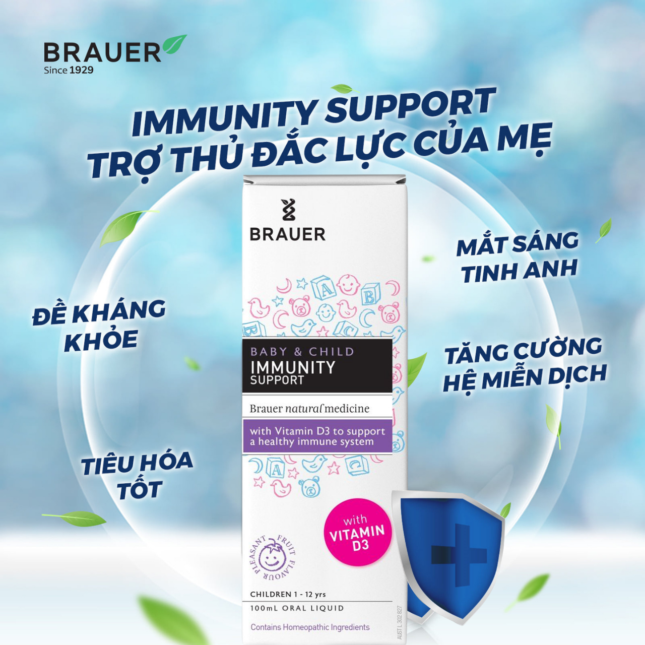 Hỗ trợ miễn dịch Cho Bé Brauer Immunity Support (Nội Địa) Tăng Sức Đề Kháng Giảm Cảm Cúm, Nhanh Lành Bệnh, Cải Thiện Thị Lực, Hấp Thụ Canxi Giúp Phát Triển Xương Và Răng – Lọ - Massel Official