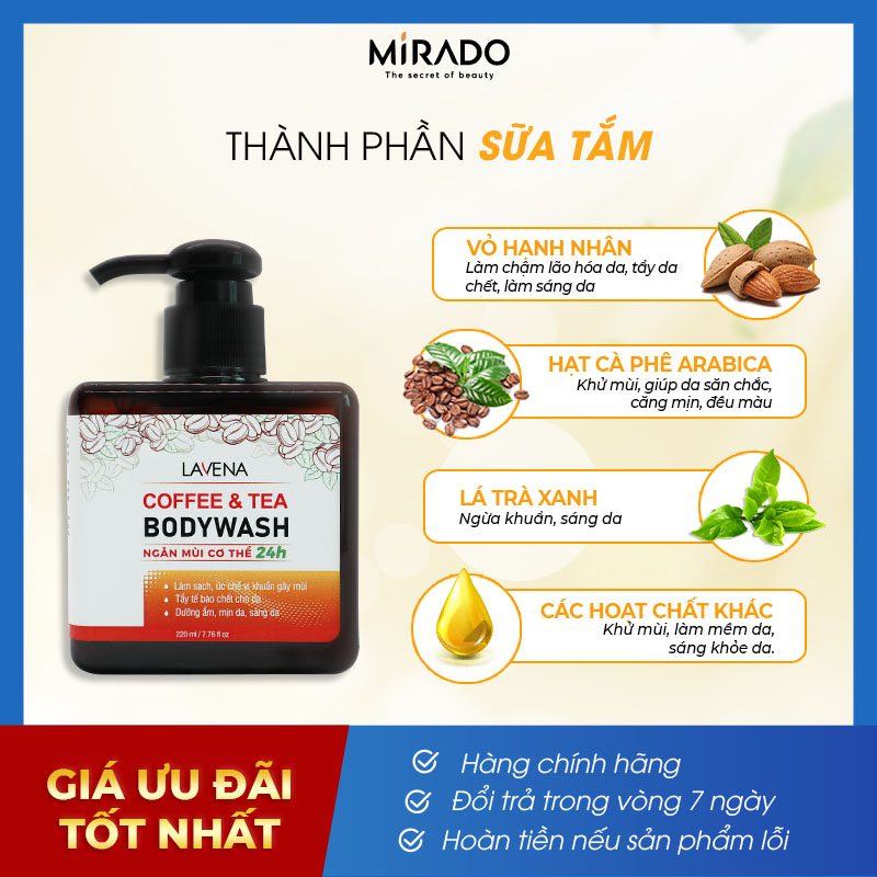 Combo Mờ Thâm, Sáng Da, Hỗ Trợ Giảm Mụn Lưng, Tẩy Da Chết, Khử Mùi Cơ thể Lavena (Kem 30g + Serum 15ml + Xịt 30ml + Sữa tắm 220ml)