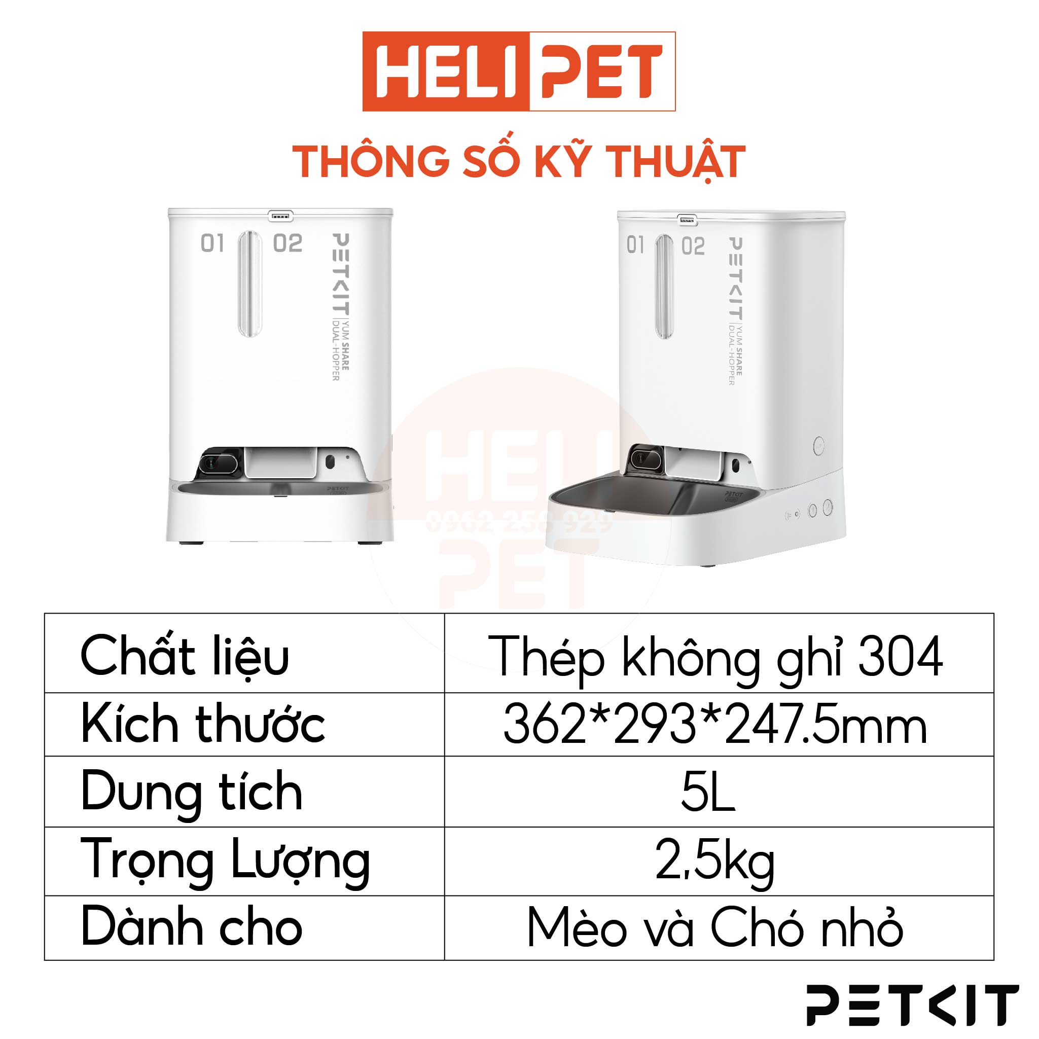 Máy Nhả Hạt Tự Động Cho Chó Mèo PETKIT Gemini YumShare Camera Có Hai Ngăn Dung Tích 5 Lít- HeLiPet