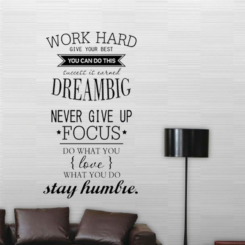 Decal dán tường Tiếng anh ý nghĩa và tạo động lực Work Hard - Dream Big - Never give up (57 x 100 cm)