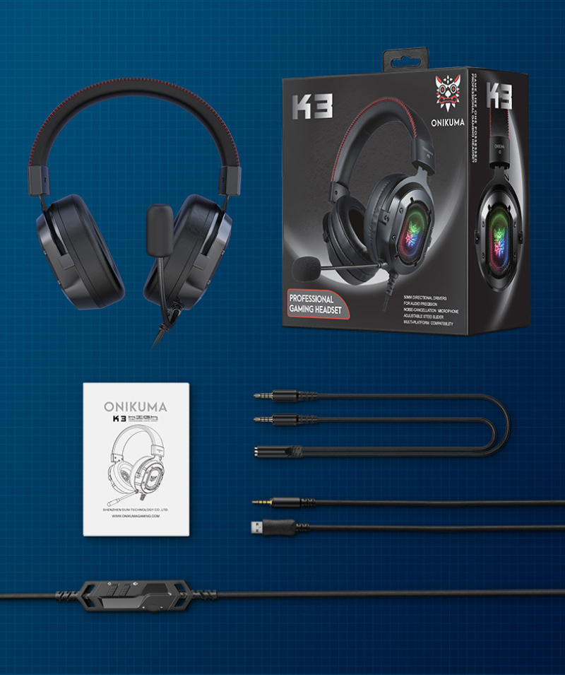 Tai Nghe Chơi Game ONIKUMA K3 Có Mic Và Tai Nghe Chơi Game Khử Tiếng Ồn Với Đèn Led, Cho Điện Thoại Di Động Máy Tính Xách Tay PS4 PS5 PC XBOX