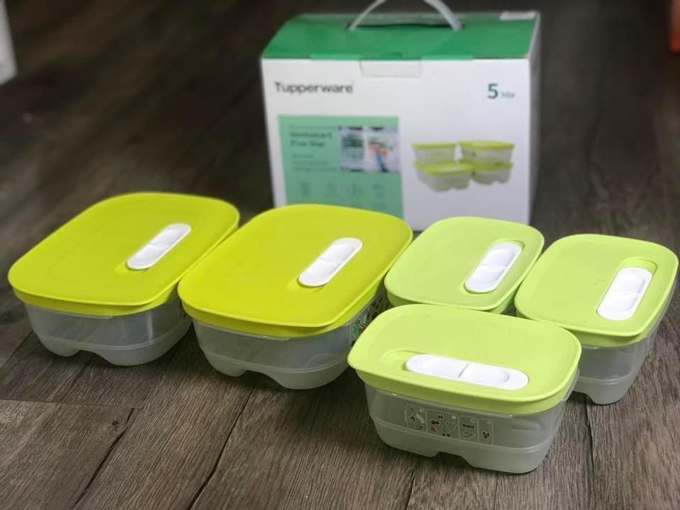 Bộ Hộp Tupperware Trữ Mát Có Nút Hô Hấp Ventsmart Five Star (05 Hộp) - Nữ Hoàng Ngăn Mát