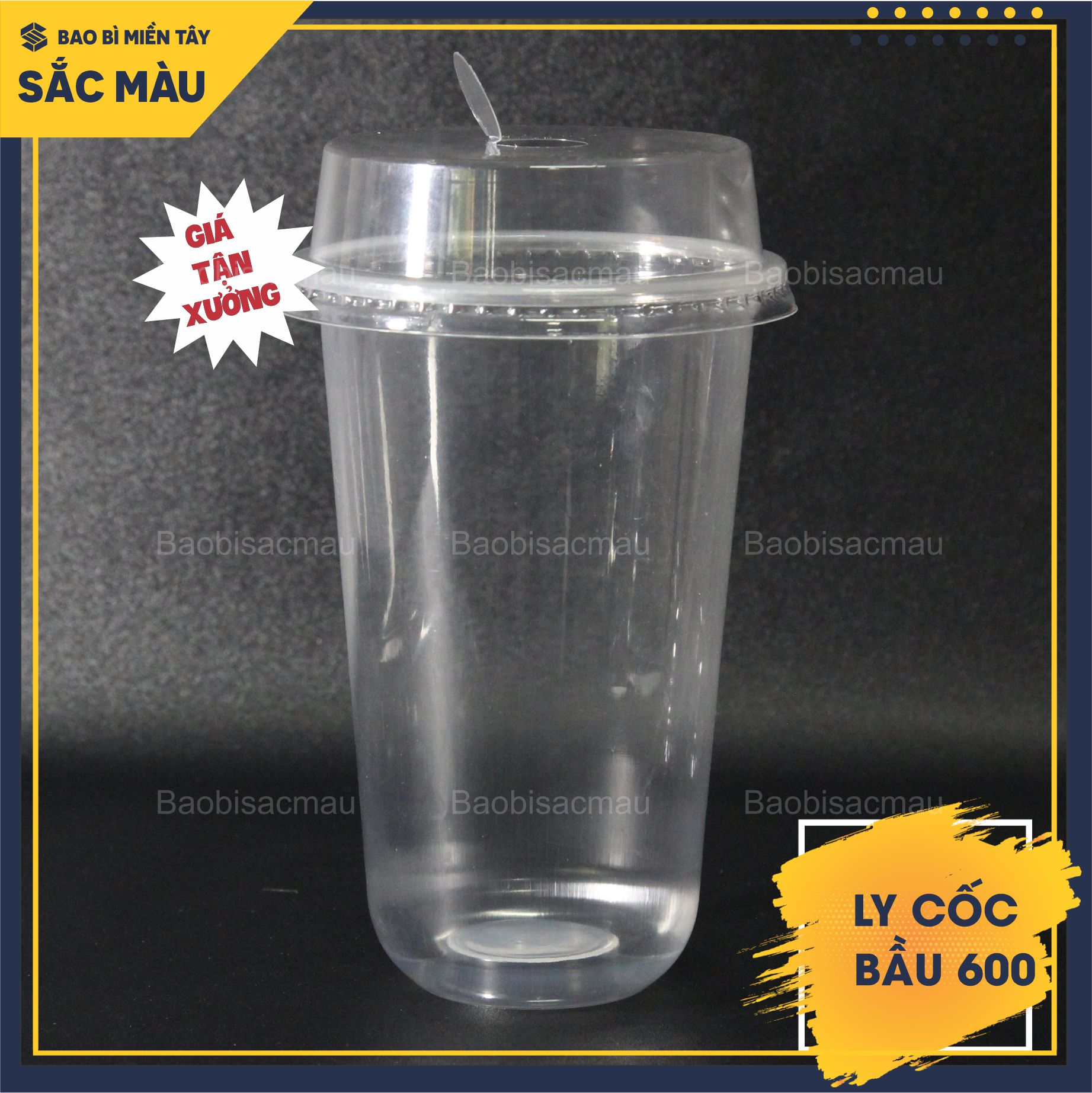 Sỉ 50 cốc nhựa/ ly nhựa đáy bầu 600ml kèm nắp