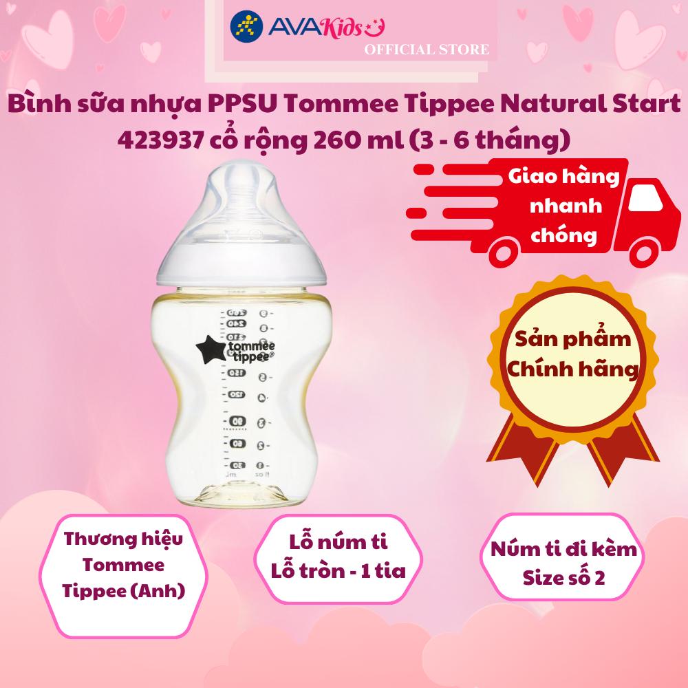 Bình sữa nhựa PPSU Tommee Tippee Natural Start 423937 cổ rộng 260 ml (3 - 6 tháng)