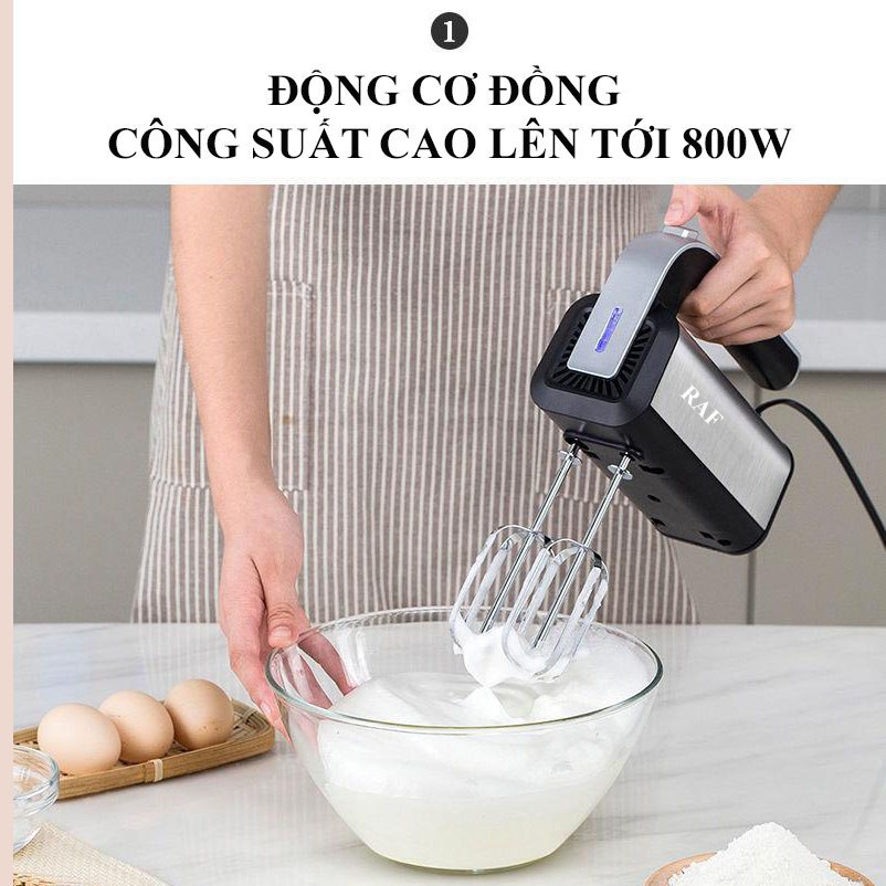 Máy đánh trứng RAF công suất 300W với 5 chế độ điều chỉnh tốc độ đánh đều đánh mịn REKKY - HÀNG CHÍNH HÃNG