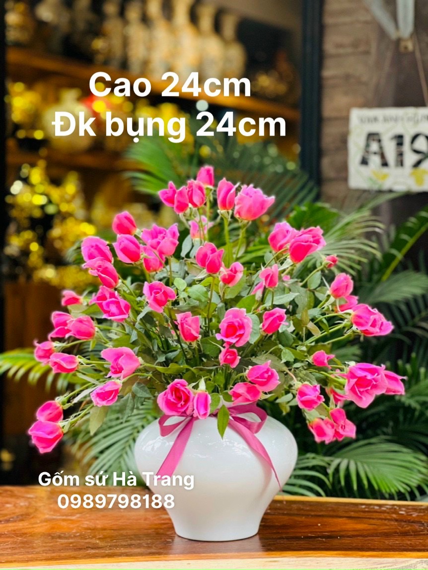 Lọ hoa gốm sứ Bát Tràng cao cấp cao 24cm men trắng tinh khiết