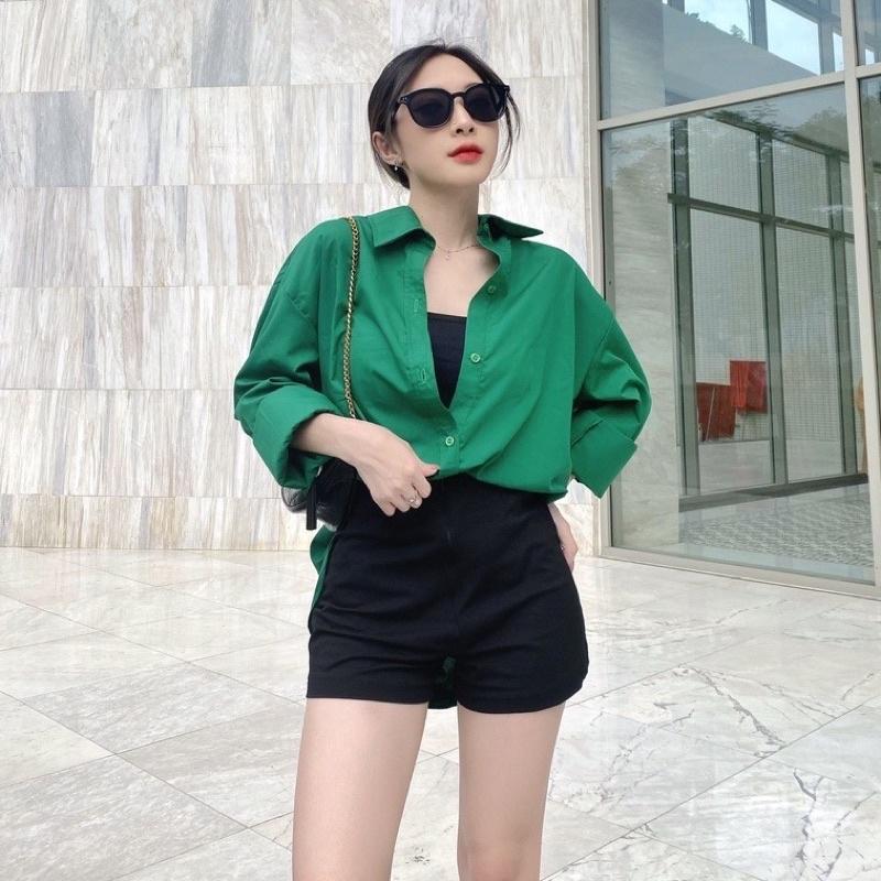 Áo sơ mi Xanh lá đậm highfashion chất mềm bay áo