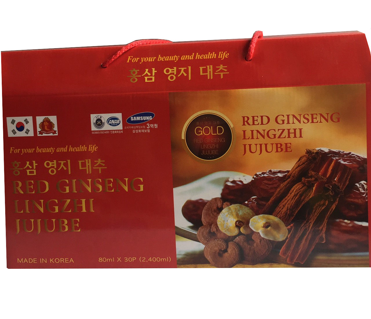 Thực phẩm bảo vệ sức khỏe Nước hồng sâm Linh chi Táo đỏ Hàn Quốc-Red Ginseng Lingzhi Jujube Gold 30 gói x 80ml, nước sâm bịch, nước sâm,(Kèm 1 Dầu lạnh Glucosamine)