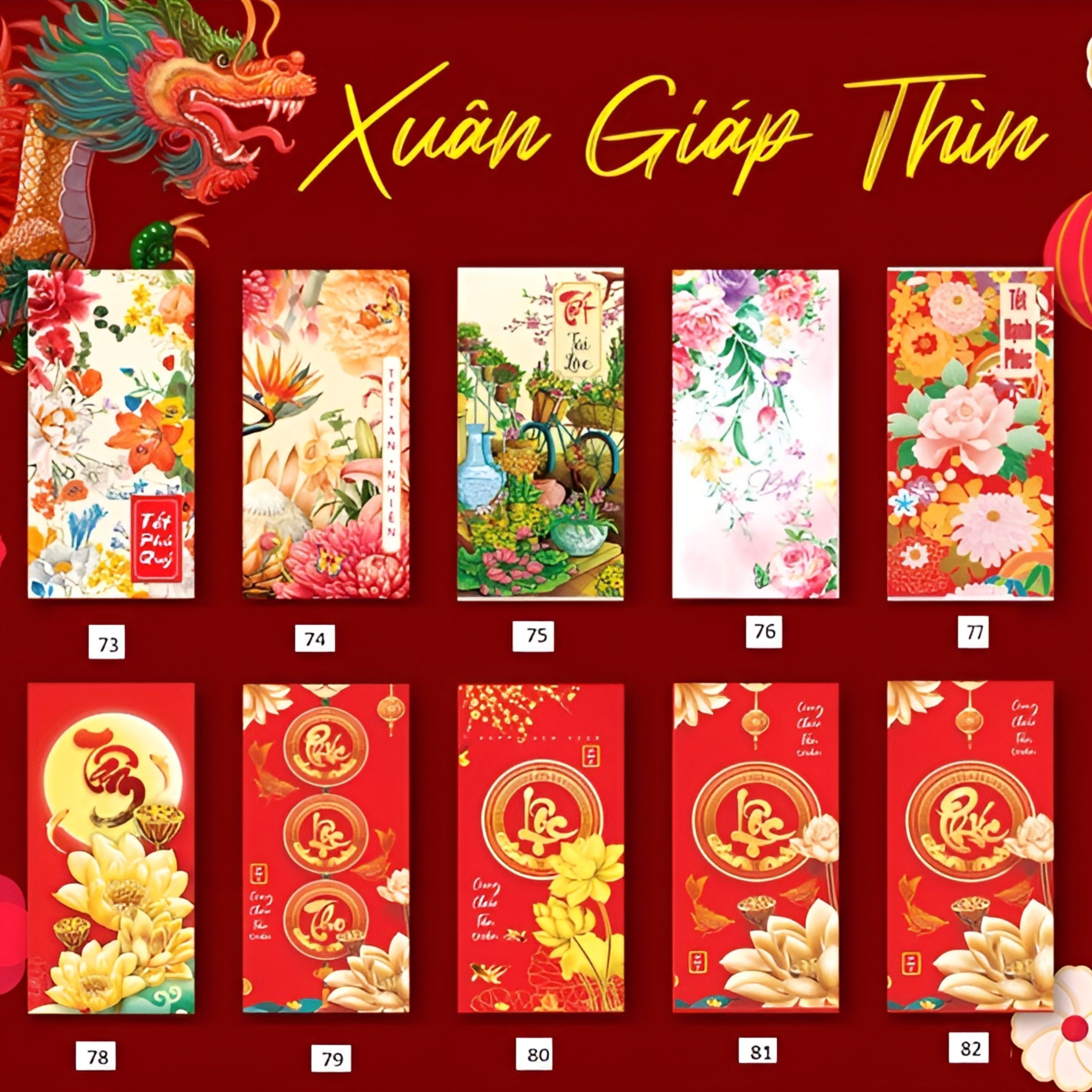 Set 10 Bao Lì Xì Tết 2024 Giáp Thìn Túi Đựng Tiền Mừng Tuổi 12 Con Giáp Xuân Mú Lân Áo Dài Truyền Thống Legaxi