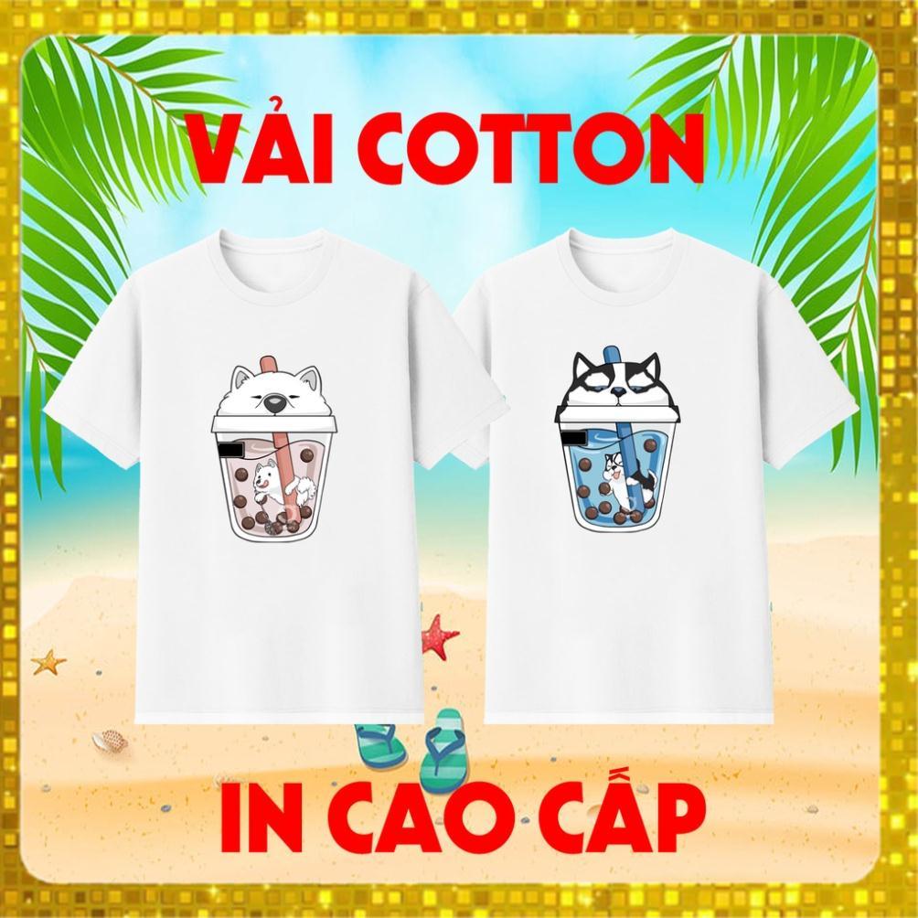 Áo thun đôi cute, chó shiba & mèo, áo thun mèo và chó husky cute, vải cotton mịn mát, in cao cấp, nam nữ unisex