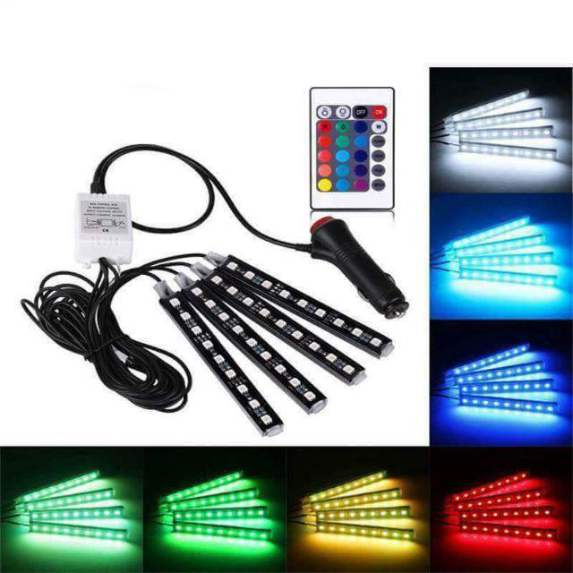 Bộ 4 dải Led chiếu gầm ghế Ô tô với 8 chế độ màu sắc có điều khiển từ xa, cảm ứng âm thanh nhấp nháy theo nhạc