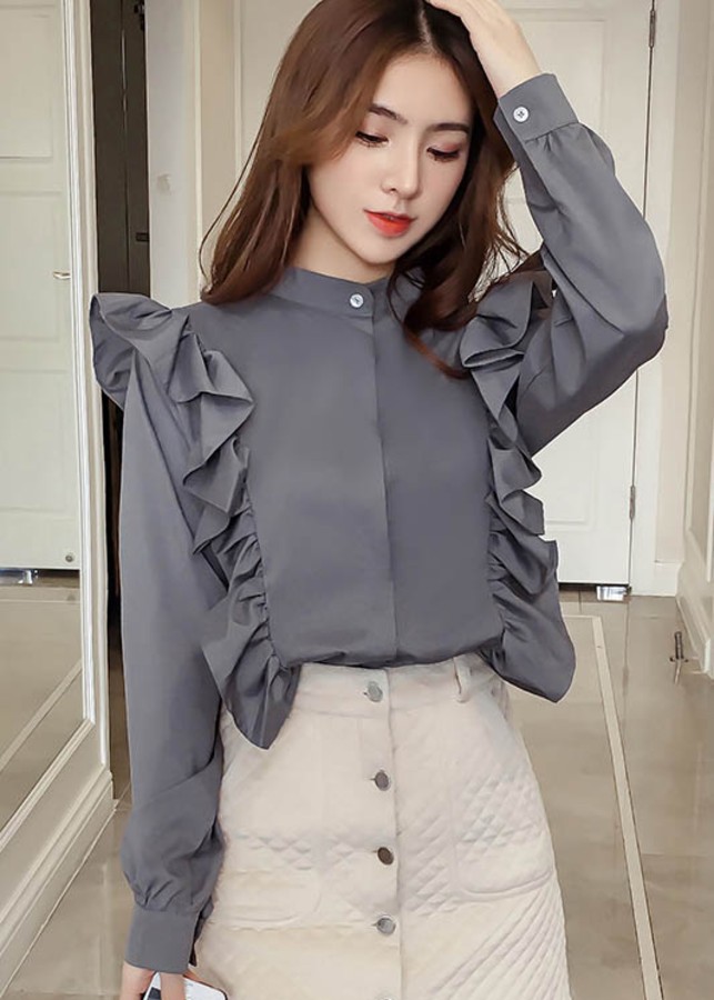 Áo sơ mi cổ tàu tay dài bèo Mã: AM1267 - XÁM