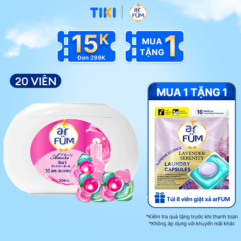 Viên Giặt Xả Arfum 5 Trong 1 Mới Lưu Hương Lâu 16 Tuần, Khử Khuẩn 99 - 20 Viên Hộp - Amore