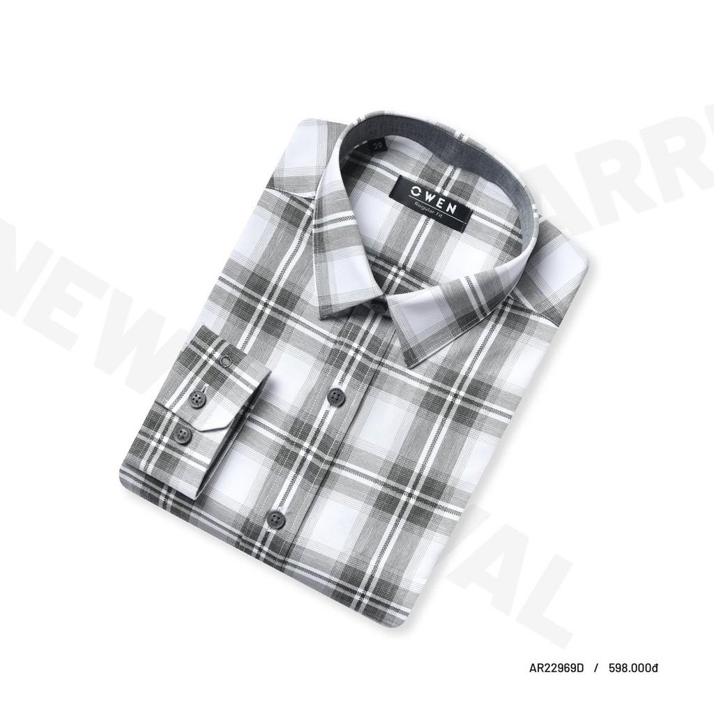 OWEN - Áo sơ mi dài tay Owen regularfit kẻ ca rô màu xám chất Nano ko nhăn 22969