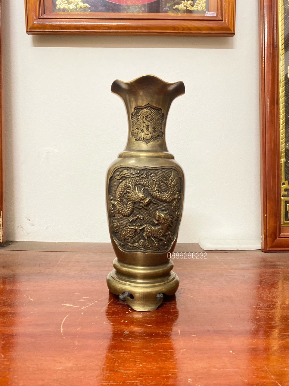 Lọ Hoa Tứ Linh Bằng Đồng hun màu giả cổ 36cm
