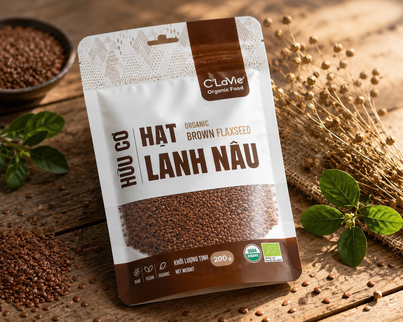 Hạt Lanh Nâu Hữu Cơ C'Lavie 200g - Giàu Chất Xơ, Omega 3, Hỗ Trợ Tiêu Hóa, Ăn Kiêng Healthy