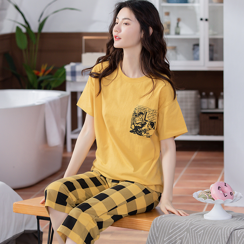 Đồ mặc nhà cotton quần lửng sọc caro 8870