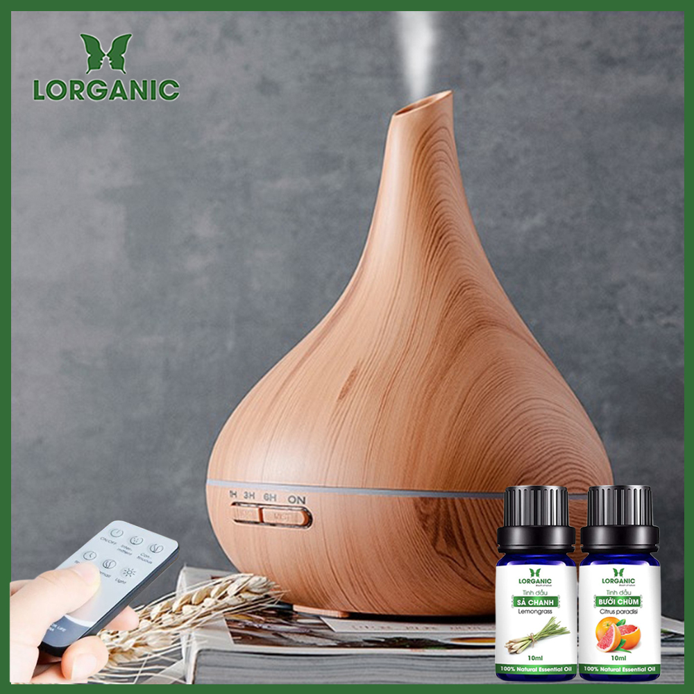 Máy khuếch tán/ máy xông tinh dầu bình tửu + tinh dầu sả chanh + tinh dầu bưởi chùm Lorganic
