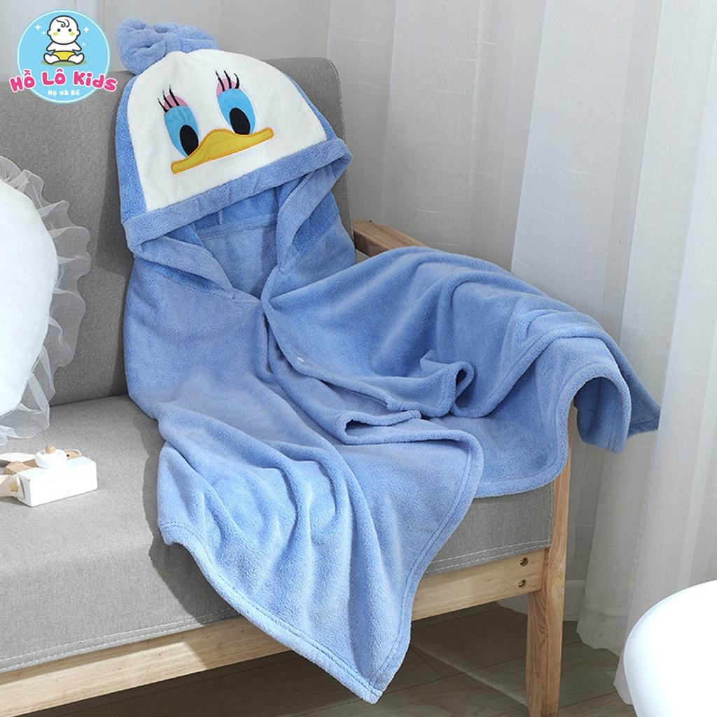Áo choàng tắm khăn tắm cho bé cotton có mũ lông cừu dày dặn thấm hút tốt Hồ Lô Kids