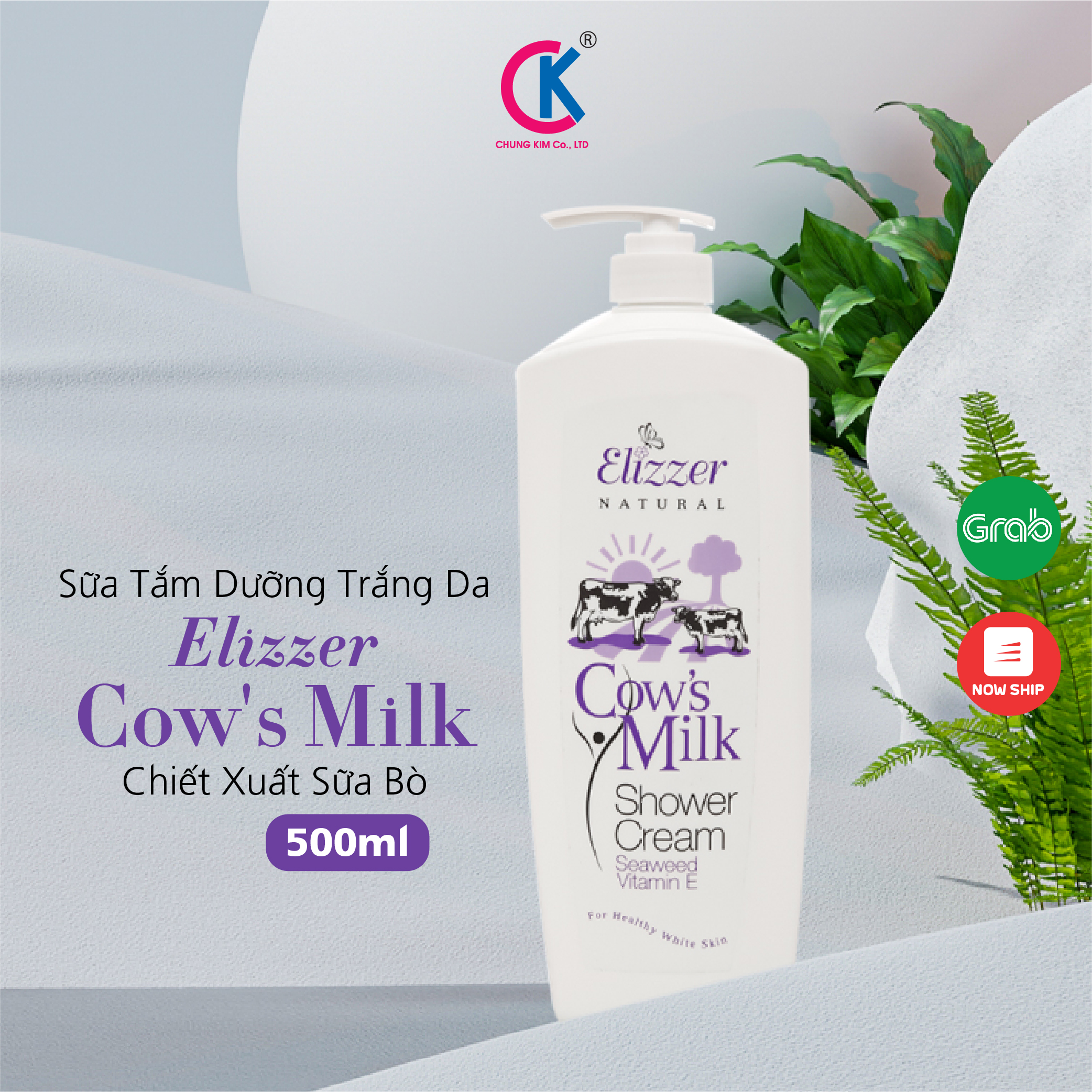 Sữa Tắm Dưỡng Trắng Da Elizzer Cow's Milk Chiết Xuất Sữa Bò 500ml