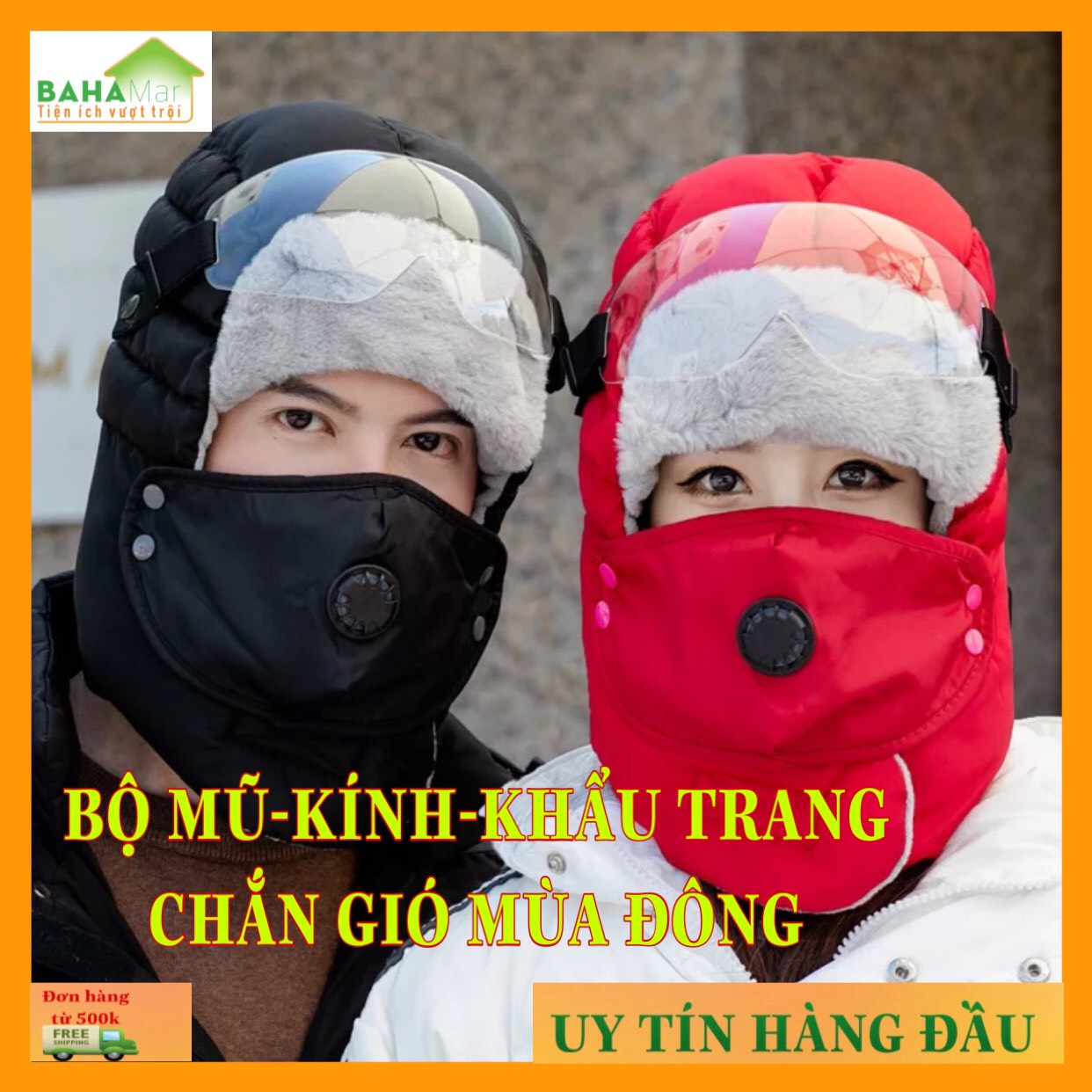 BỘ MŨ-KÍNH-KHẨU TRANG CHẮN GIÓ MÙA ĐÔNG ĐI NGOÀI TRỜI, LEO NÚI, DÃ NGOẠI, CÂU CÁ, &quot;BAHAMAR&quot; giữ ấm đi xe máy mùa Đông rất phù hợp