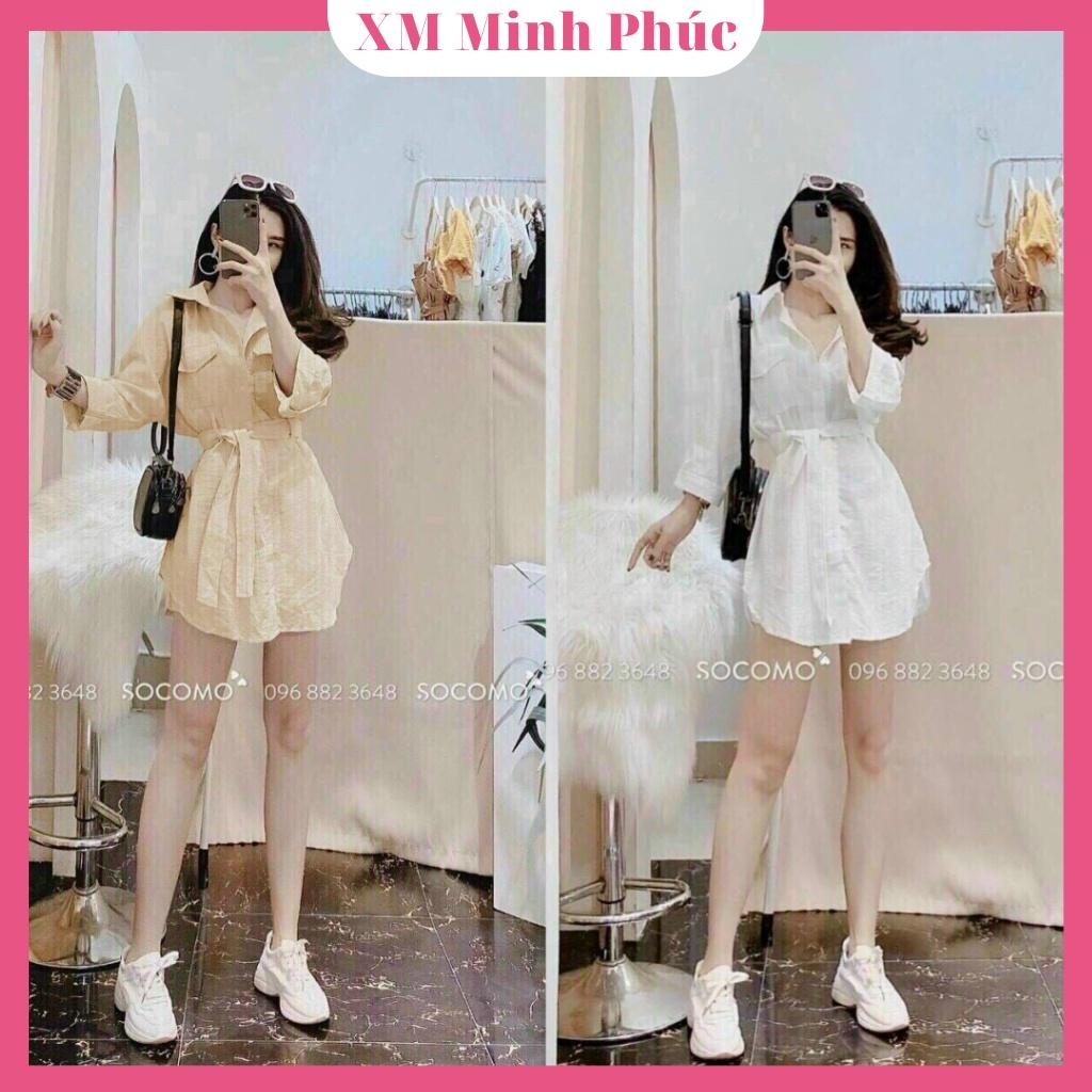 Set đồ nữ, bộ đùi nữ dễ thương phối áo sơ mi chất lụa buộc nơ nữ tính thời trang nữ XM Minh Phúc