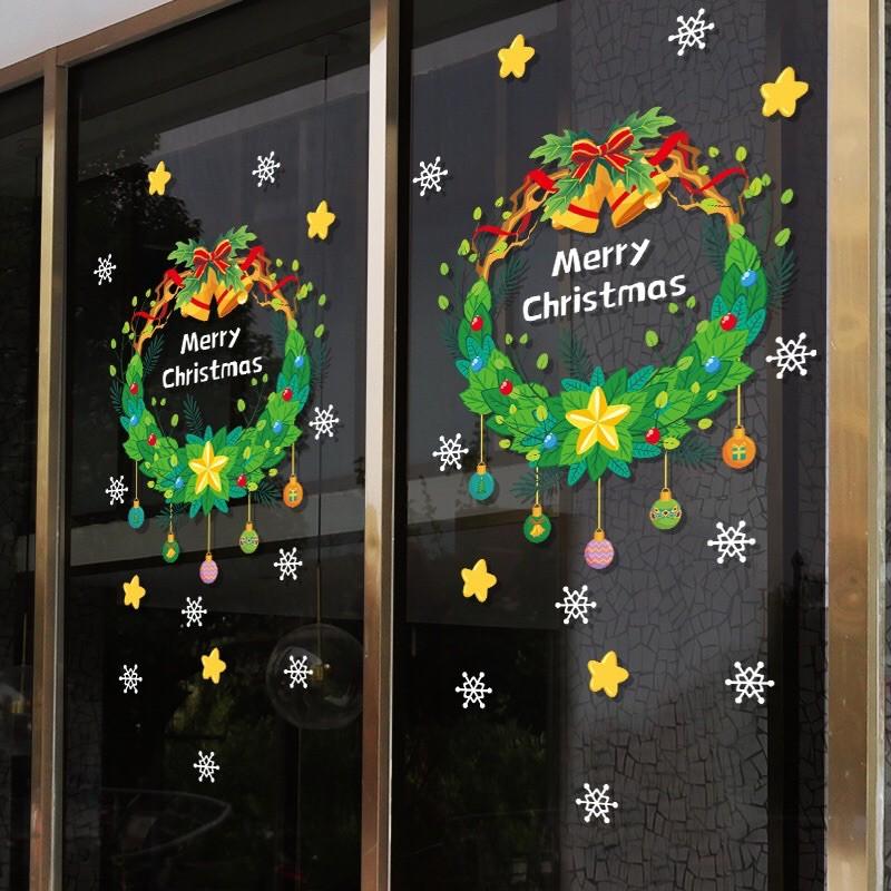 Decal trang trí Noel - Vòng Nguyệt Quế Xanh kèm chữ