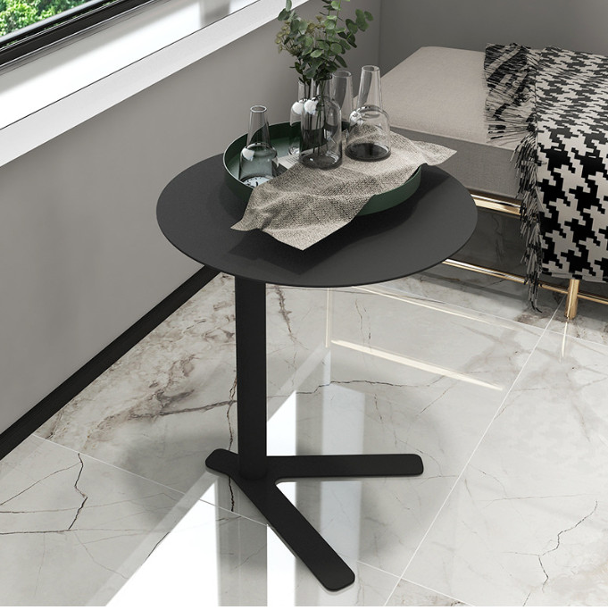 Bàn Trà Mặt Đá, Táp Trà, Bàn Uống Nước Sofa Mặt Đá Ceramic Kết Hợp Chân Sắt Sơn Tĩnh Điện D40xH5 Để Cùng Sofa Phòng Khách Hoặc Bàn Uống Cà Phê –FN03