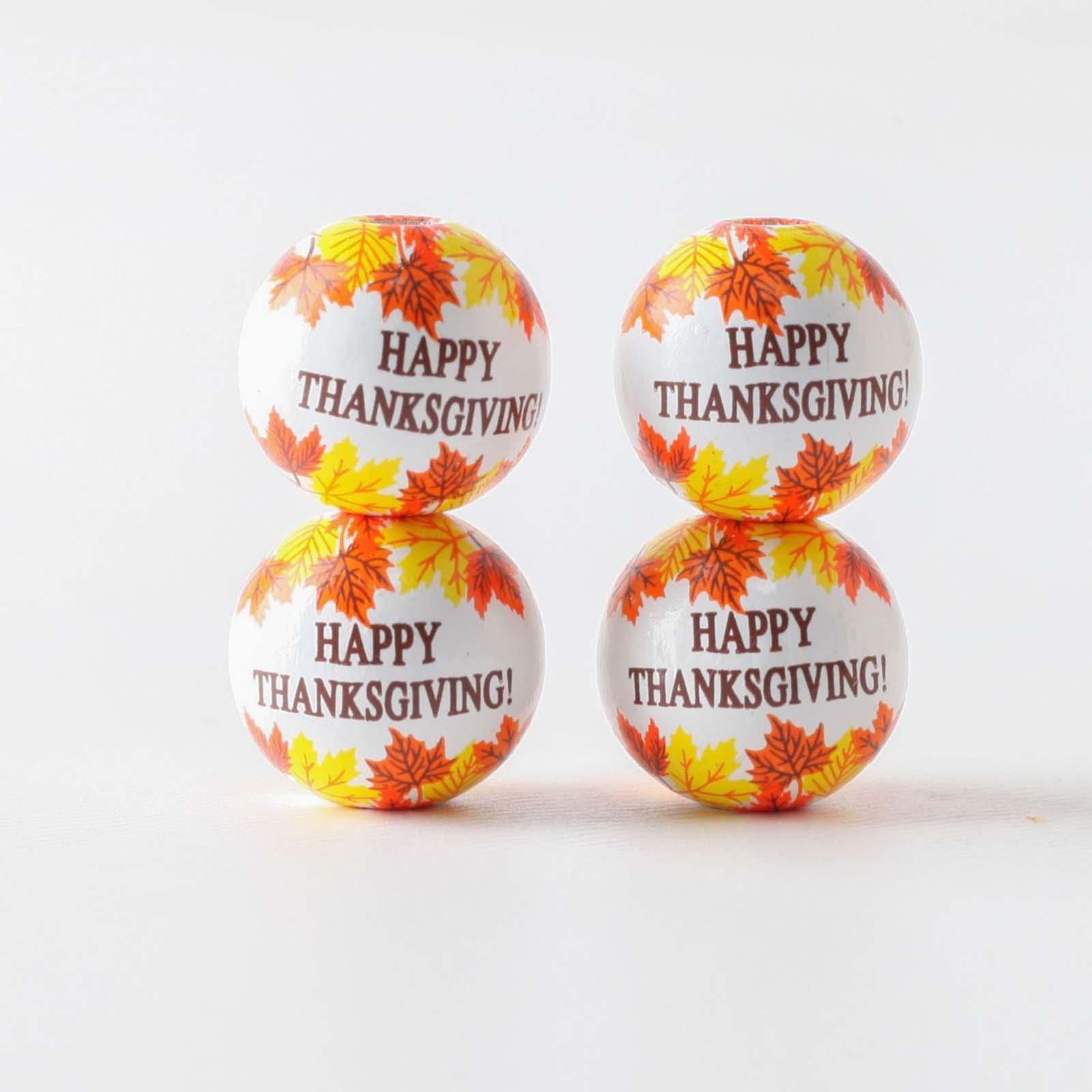 Thanksgiving Fall Beads Wooden Beads Beading Round Ornament Maple Leaf Beads Loose Beads Spacer Beads for Pendant DIY Crafts Jewelry Making