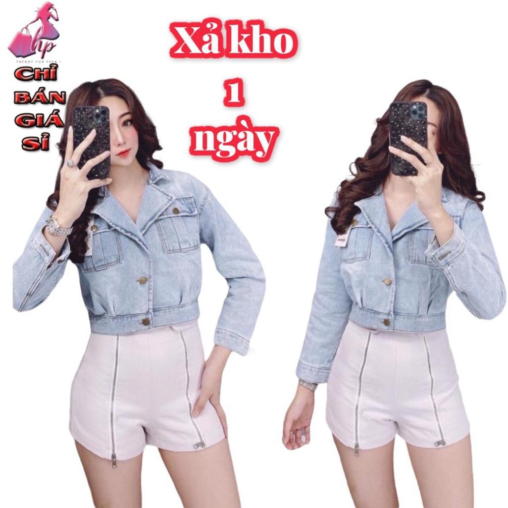 áo khoác jean nữ lửng cao cấp dáng ngắn cổ vest tay dài phong cách hàn quốc kiểu mới đẹp giá sỉ  -TEEN
