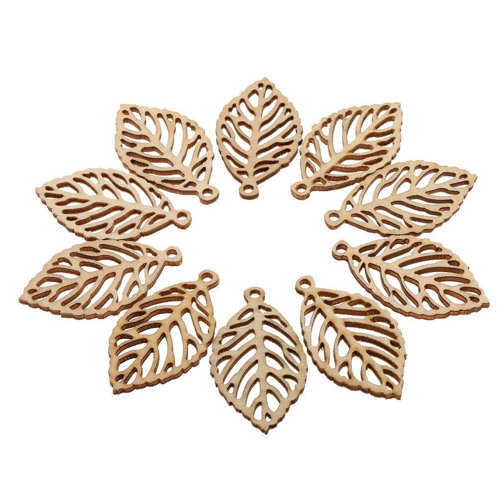 20pcs Hollow Wood Unfinished Wooden Board Craft Tags Leaf Design with Hole