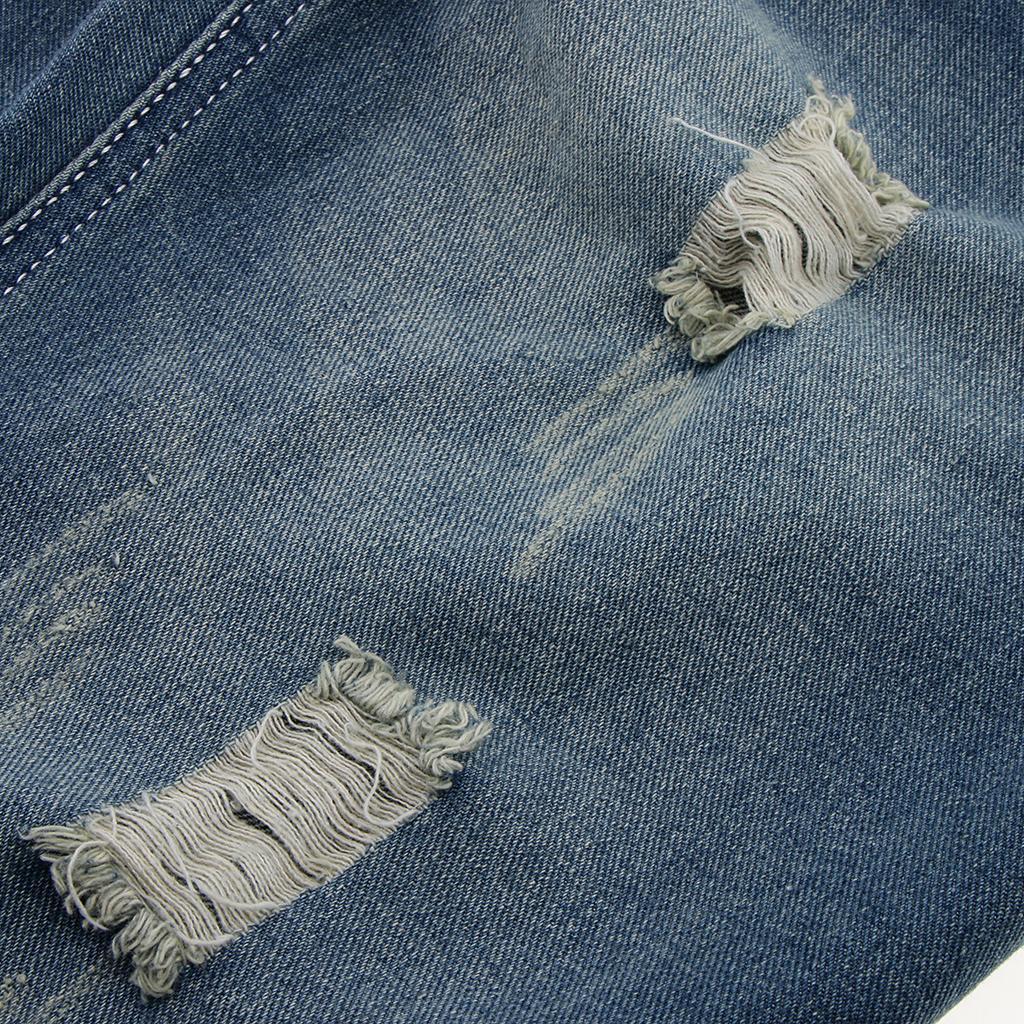Ripped Straight Vintage Denim Skinny Stretch Jeans with 5 Pockets for Men Women
