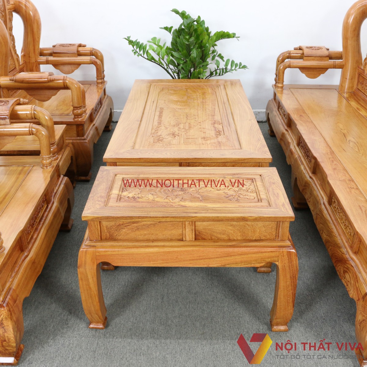 Bộ Bàn Ghế Salon Tần Thủy Hoàng Tay 12 Gỗ Hương Đá 6 Món Cao Cấp Đẹp