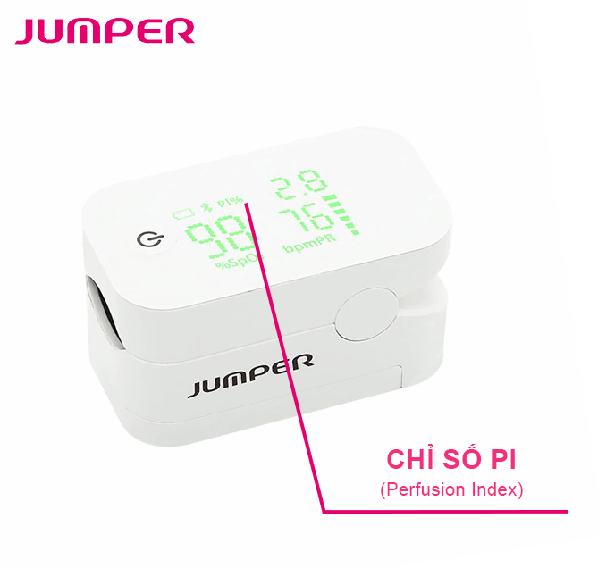 Máy đo nồng độ oxy máu SpO2, PR, PI Jumper JPD-500G (FDA Hoa Kỳ + xuất USA), Kết nối Bluetooth APP mobile, màn hình LED - Phiên bản màu Trắng